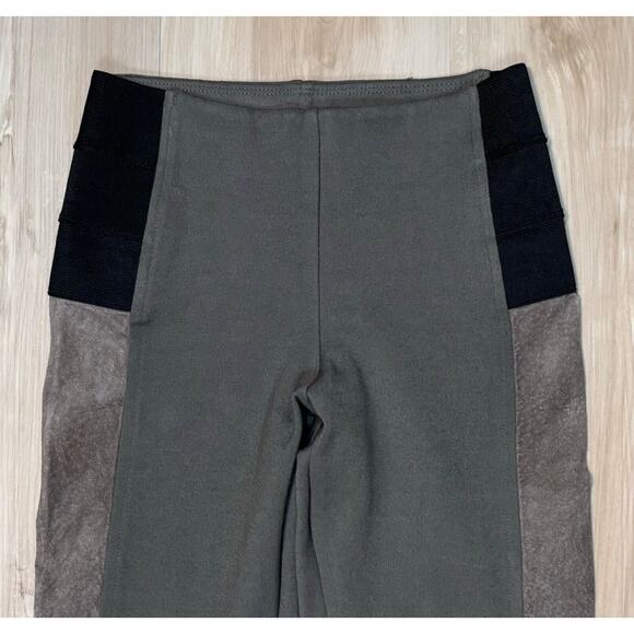 Hale Bob XS Suede Panel Legging Pant Leather Trim Stretch Olive Insm 26” sz XS - Picture 3 of 13